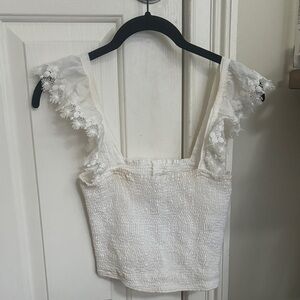 Peixoto White Lace Sleeve Blouse